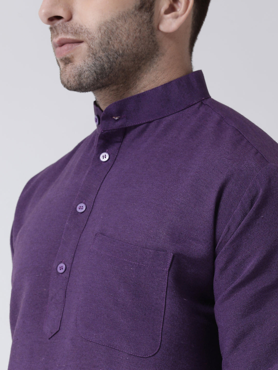 RIAG Purple Color Long Sleeves Men's Cotton Short Kurta - Distacart