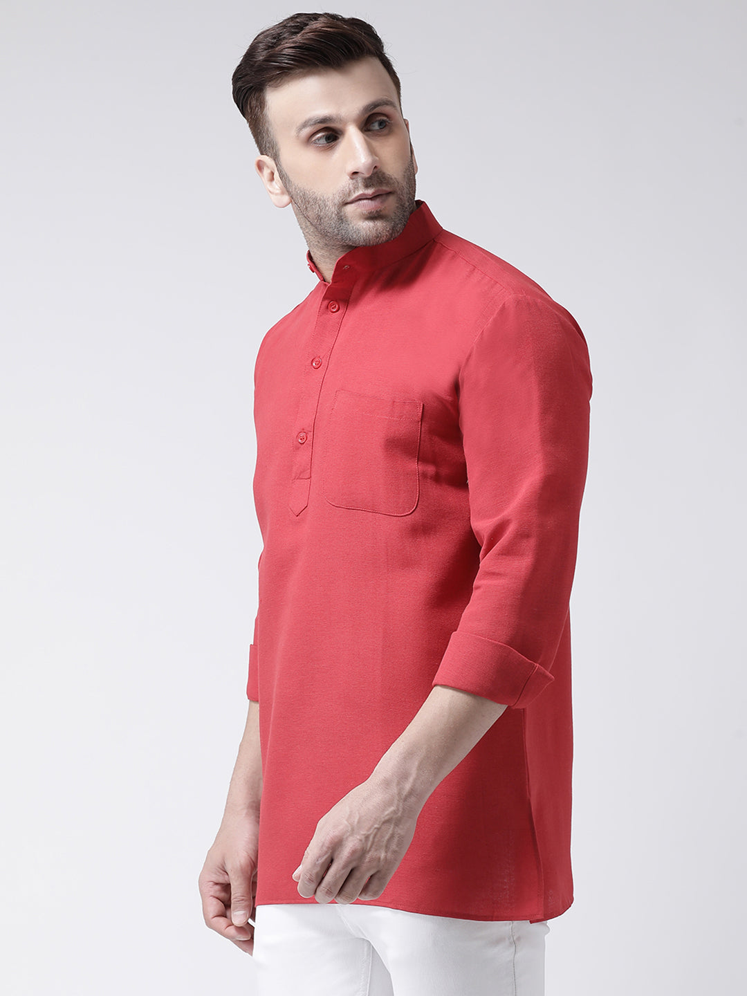 RIAG Red Color Long Sleeves Men's Cotton Short Kurta - Distacart