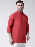 RIAG Red Color Long Sleeves Men's Cotton Short Kurta - Distacart