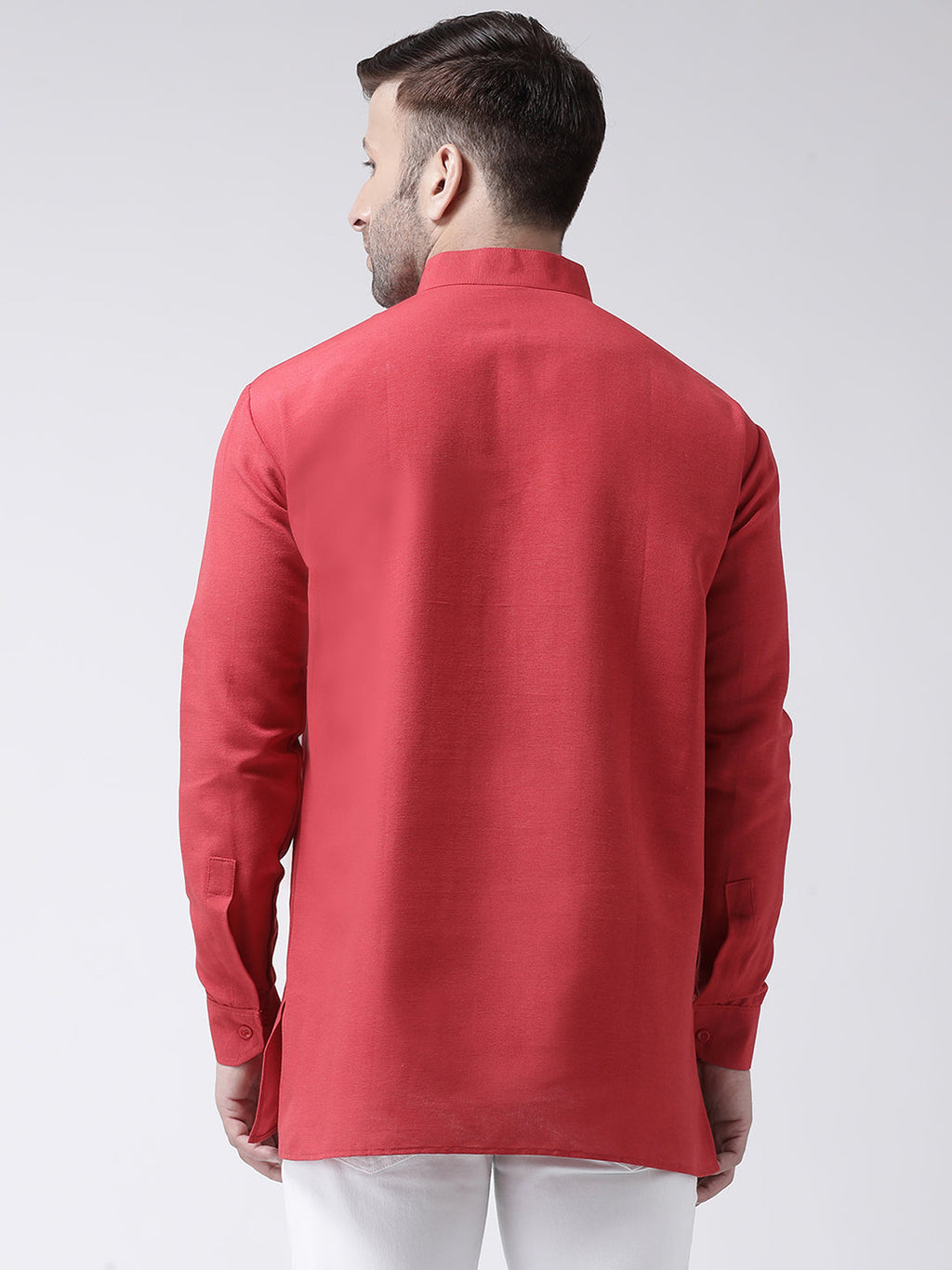 RIAG Red Color Long Sleeves Men's Cotton Short Kurta - Distacart
