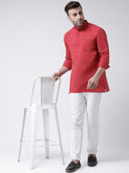 RIAG Red Color Long Sleeves Men's Cotton Short Kurta - Distacart