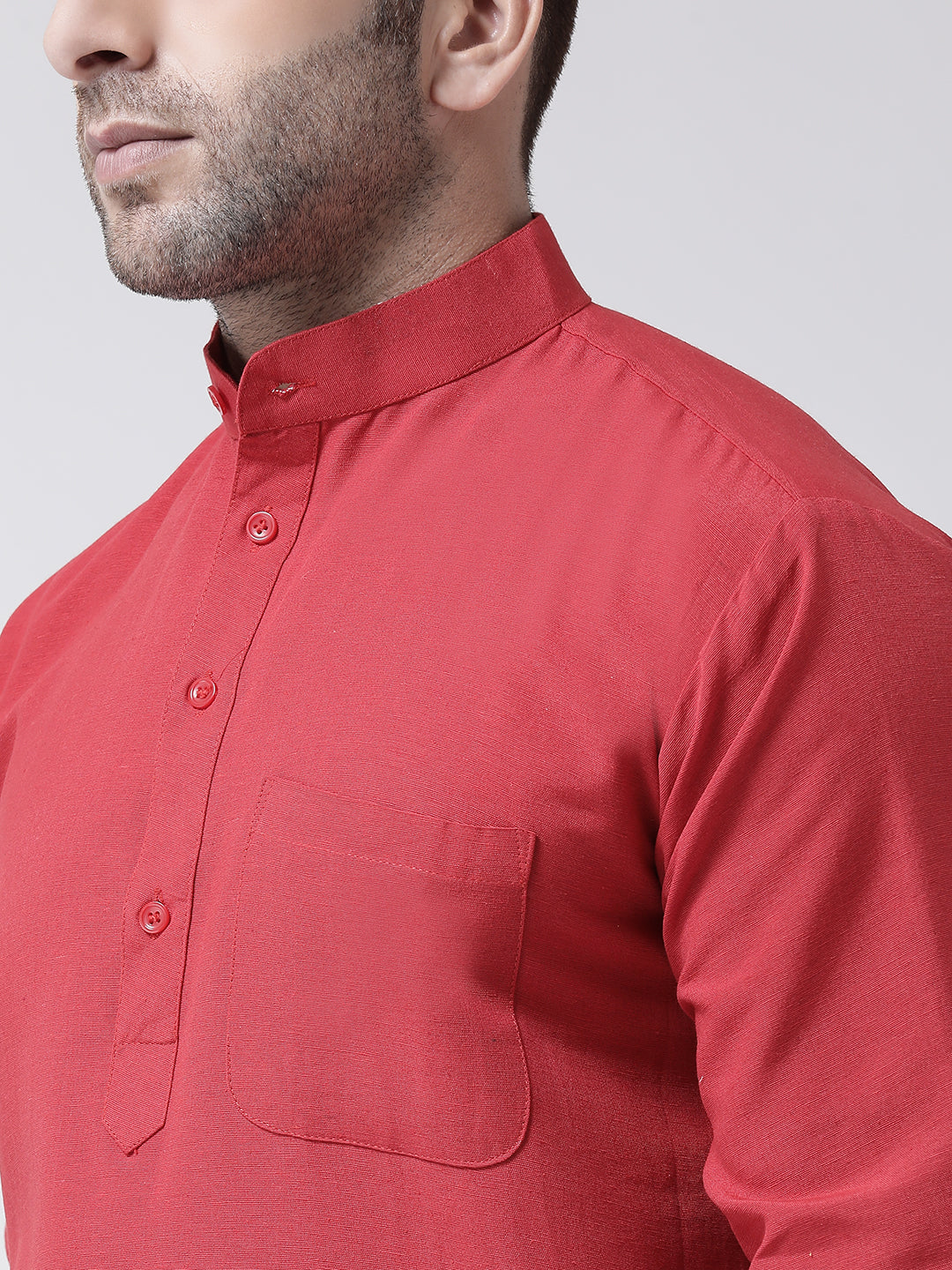 RIAG Red Color Long Sleeves Men's Cotton Short Kurta - Distacart