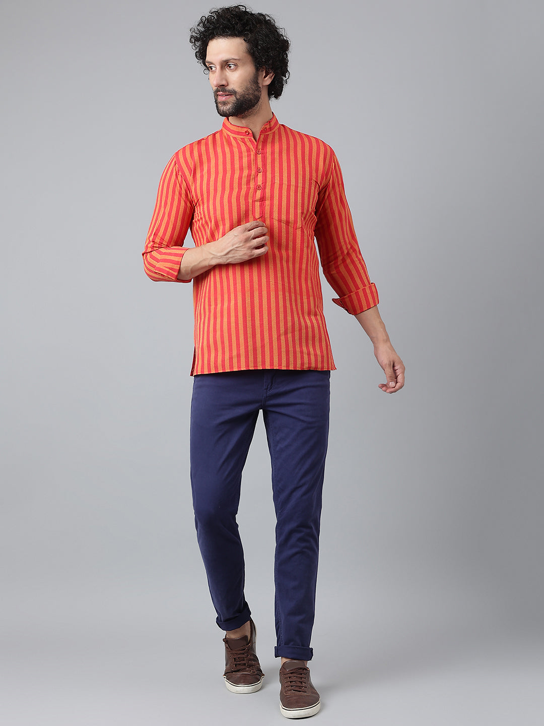 RIAG Red Color Long Sleeves Casual Men's Cotton Short Kurta - Distacart