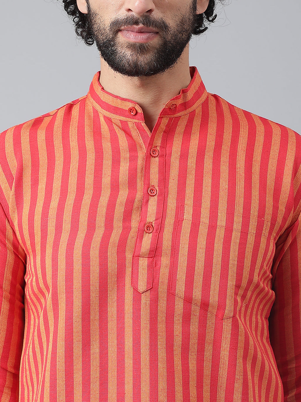 RIAG Red Color Long Sleeves Casual Men's Cotton Short Kurta - Distacart