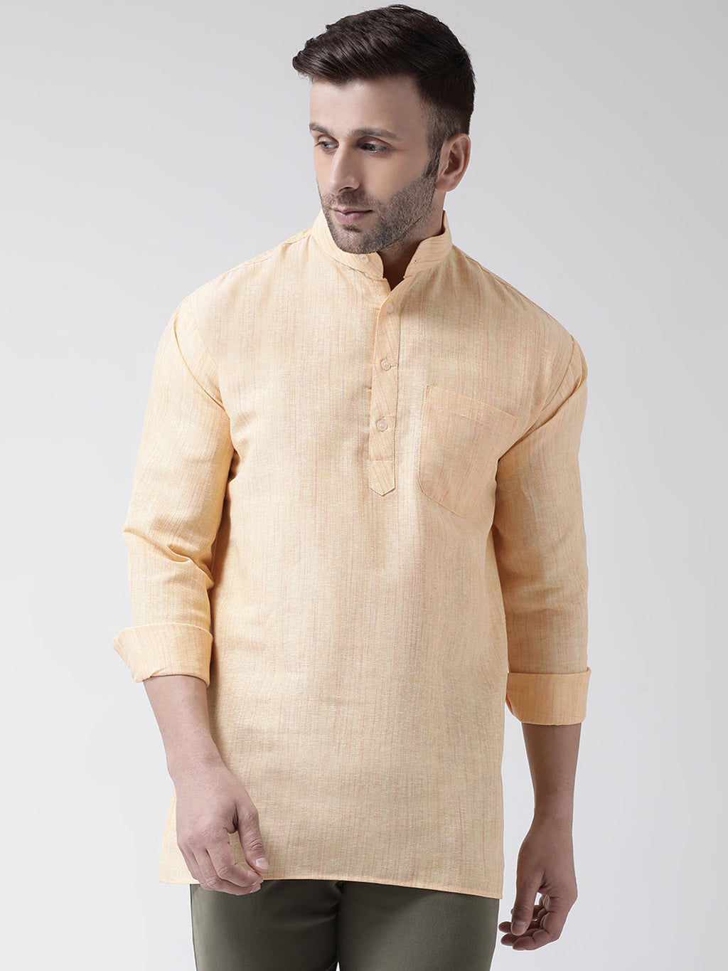 RIAG Beige Color Long Sleeves Men's Cotton Short Kurta - Distacart