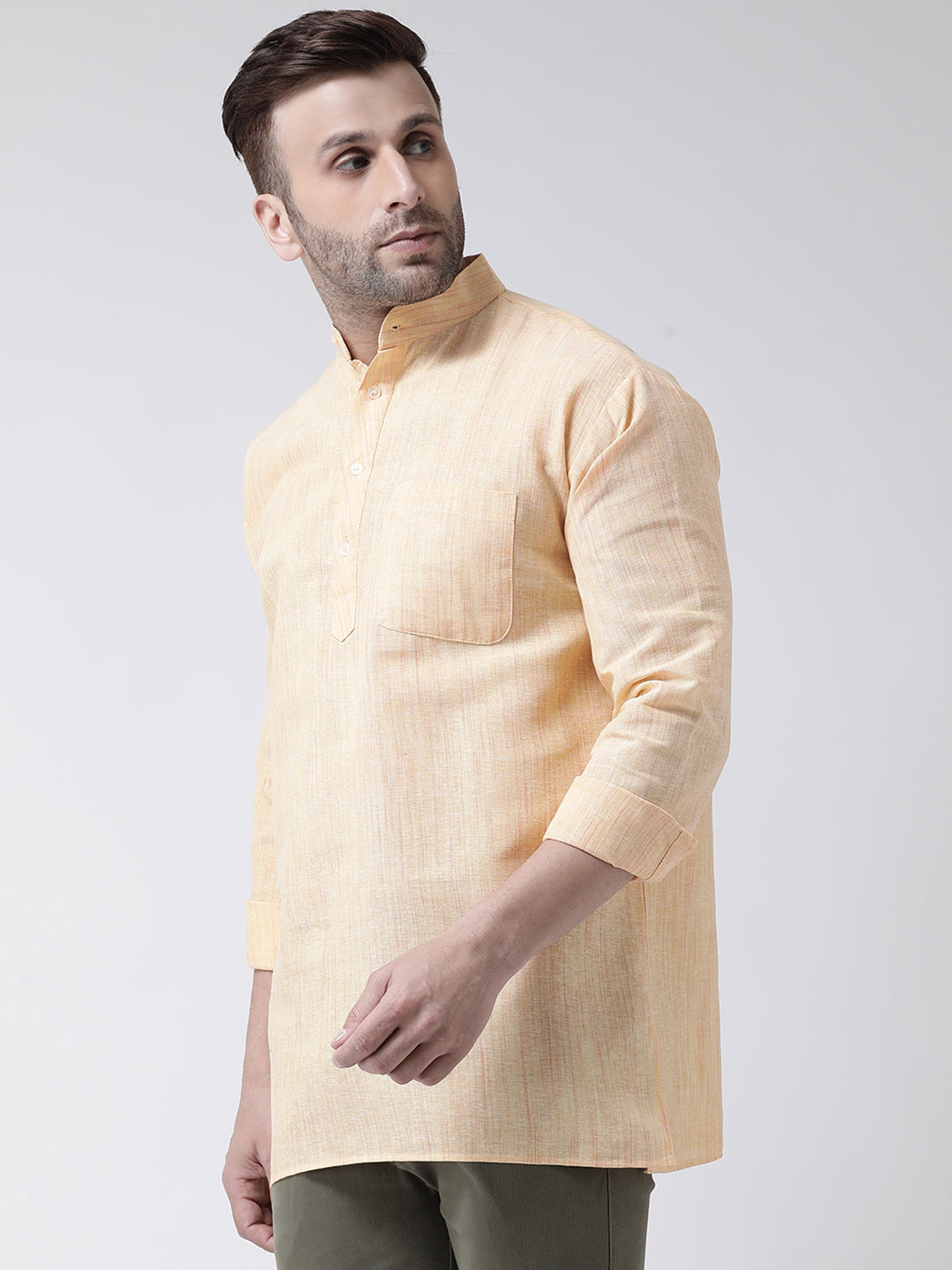 RIAG Beige Color Long Sleeves Men's Cotton Short Kurta - Distacart