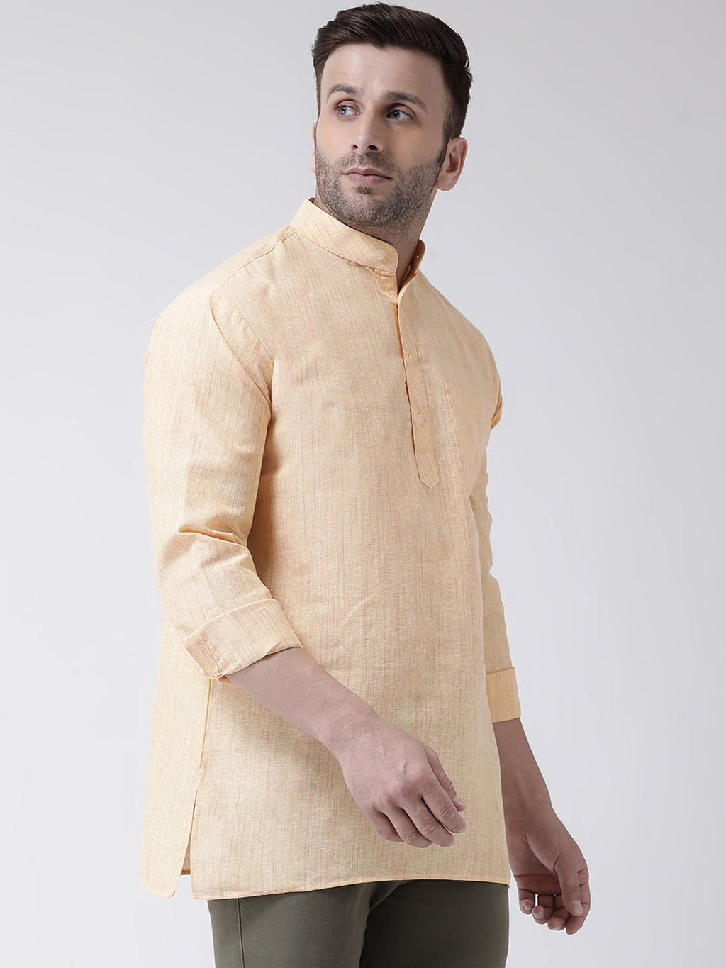 RIAG Beige Color Long Sleeves Men's Cotton Short Kurta - Distacart