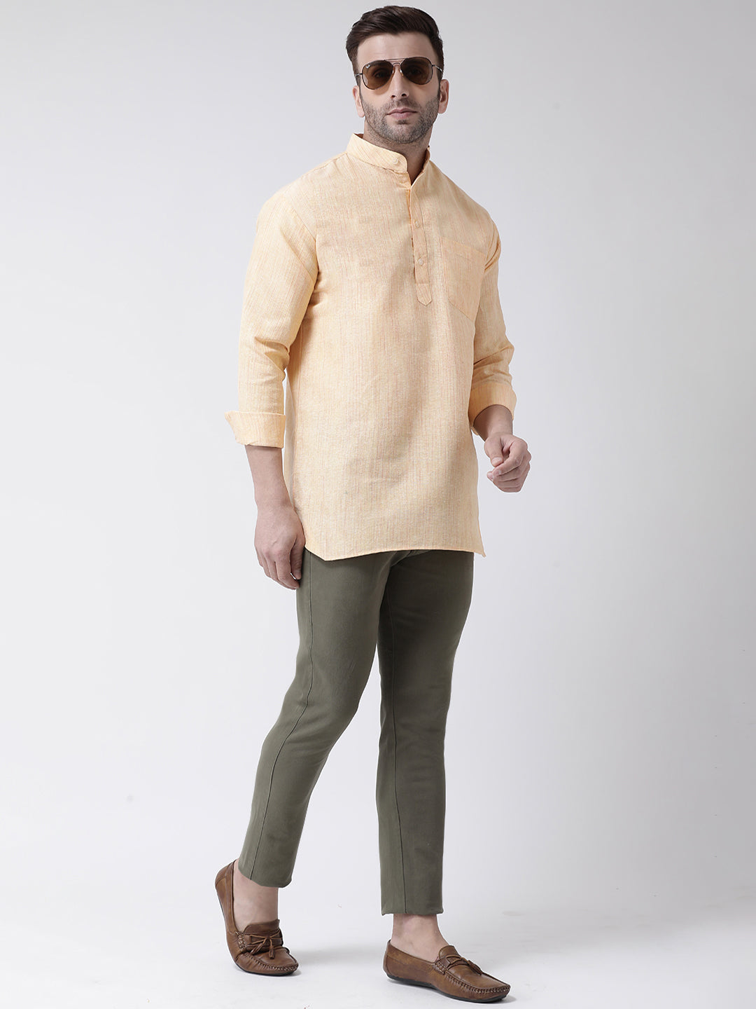 RIAG Beige Color Long Sleeves Men's Cotton Short Kurta - Distacart