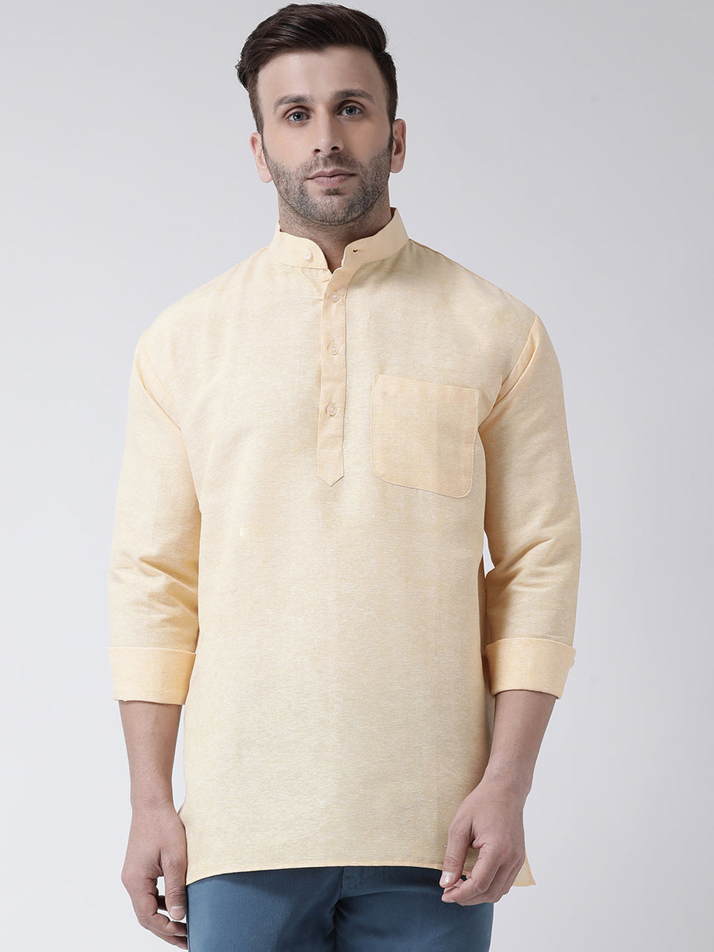 RIAG Beige Color Long Sleeves Men's Cotton Short Kurta - Distacart