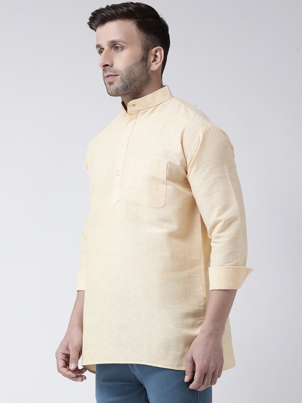 RIAG Beige Color Long Sleeves Men's Cotton Short Kurta - Distacart