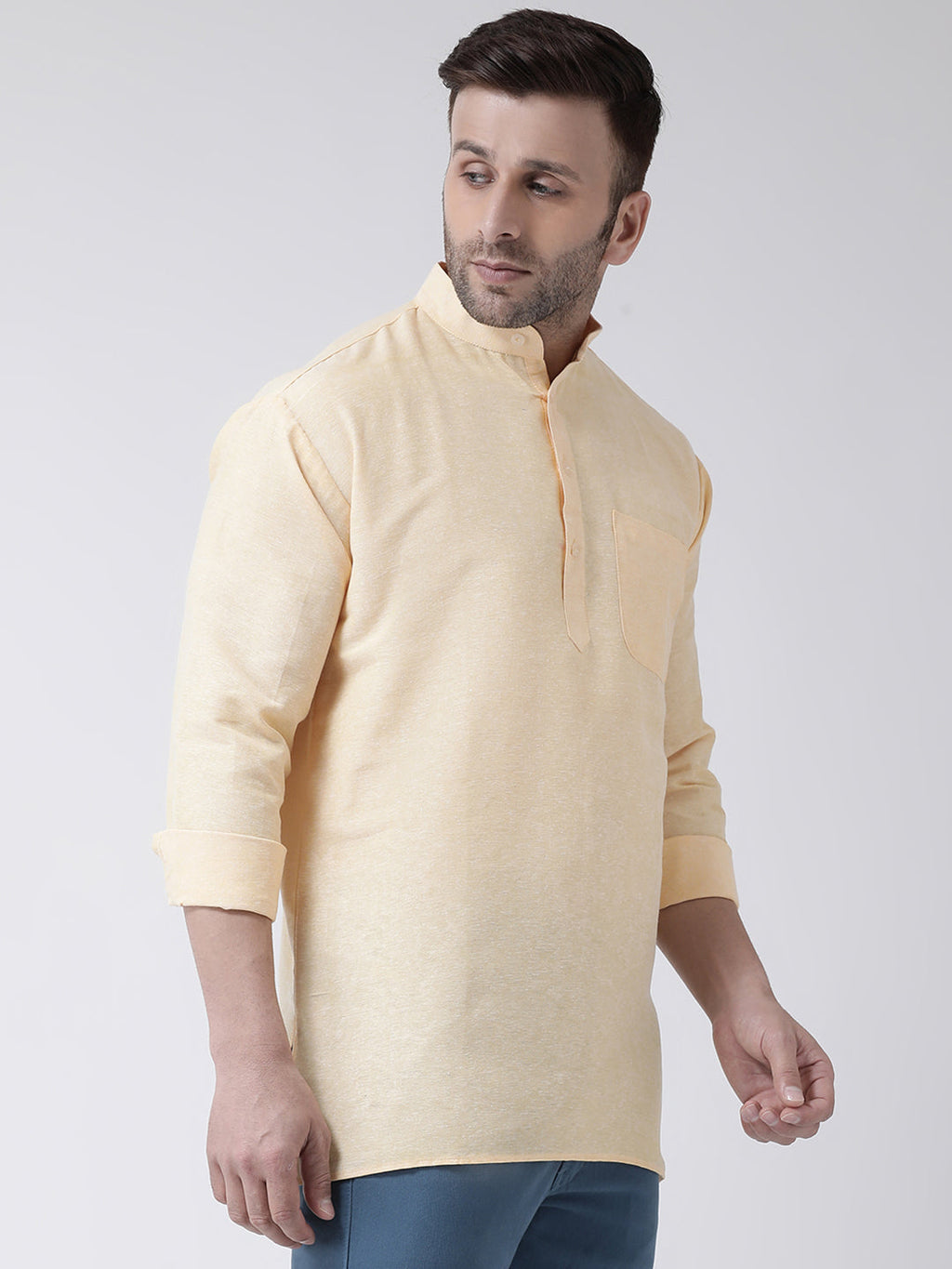 RIAG Beige Color Long Sleeves Men's Cotton Short Kurta - Distacart