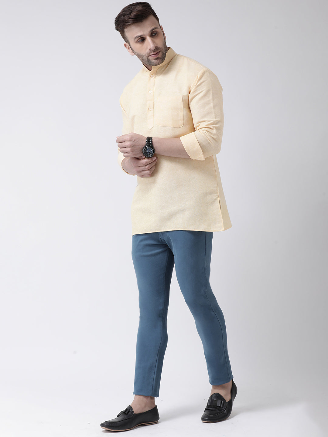 RIAG Beige Color Long Sleeves Men's Cotton Short Kurta - Distacart