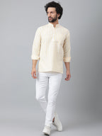 RIAG Beige Color Long Sleeves Casual Men's Cotton Short Kurta - Distacart