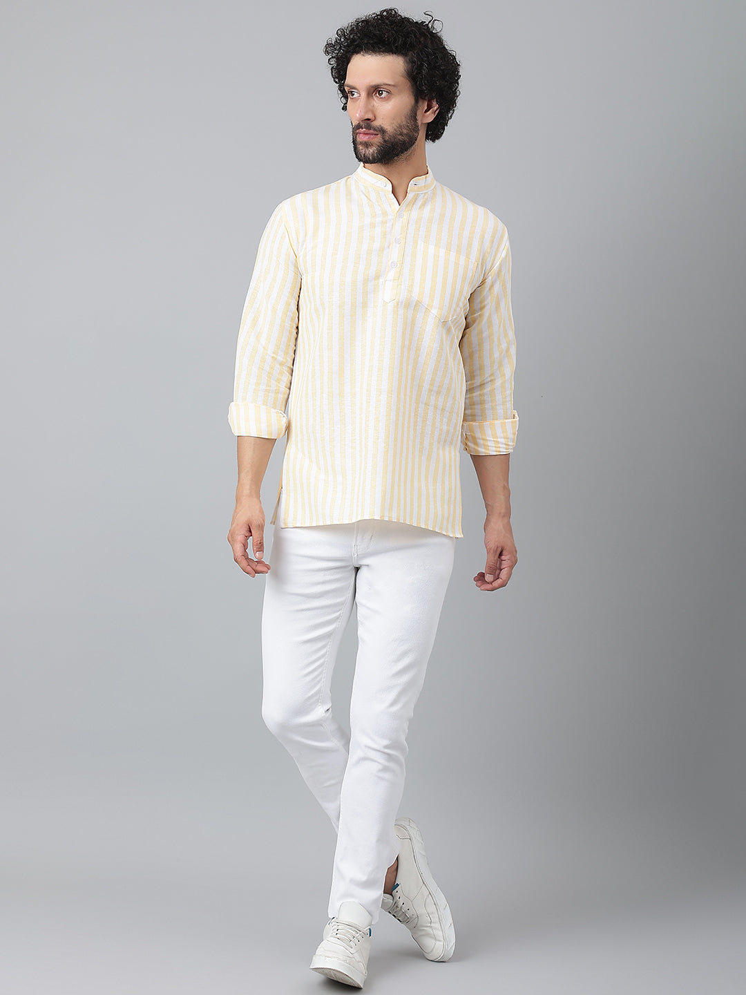 RIAG Beige Color Long Sleeves Casual Men's Cotton Short Kurta - Distacart