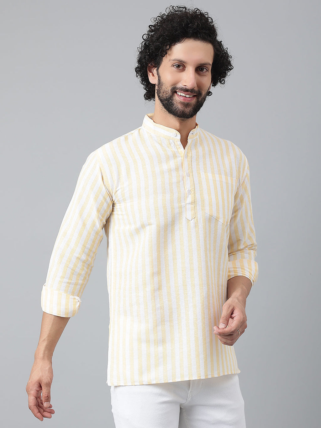 RIAG Beige Color Long Sleeves Casual Men's Cotton Short Kurta - Distacart