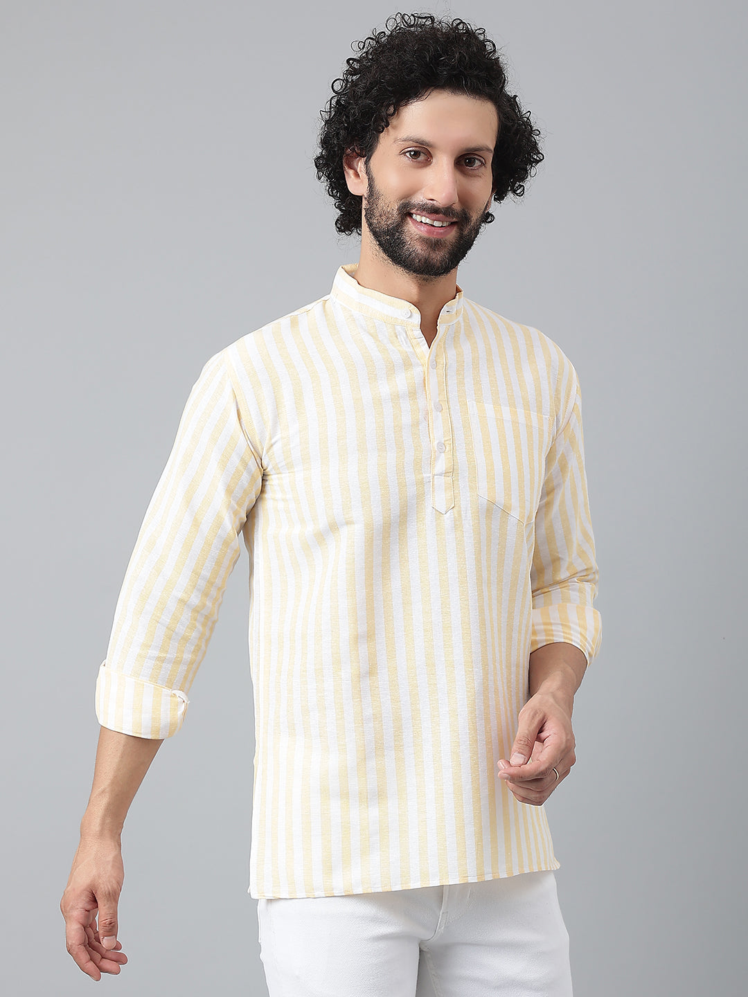 RIAG Beige Color Long Sleeves Casual Men's Cotton Short Kurta - Distacart