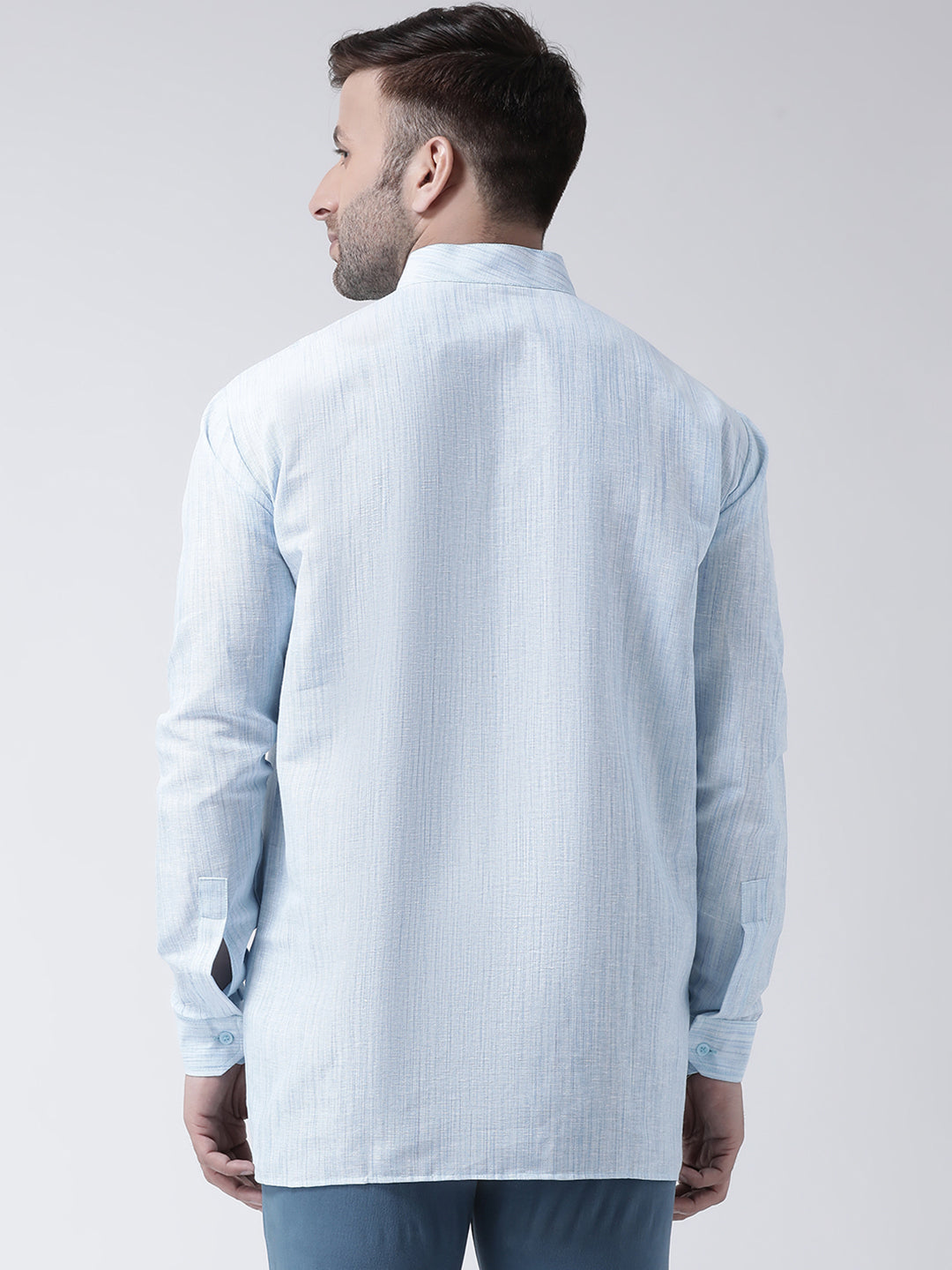 RIAG Blue Color Long Sleeves Men's Cotton Short Kurta - Distacart