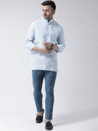 RIAG Blue Color Long Sleeves Men's Cotton Short Kurta - Distacart