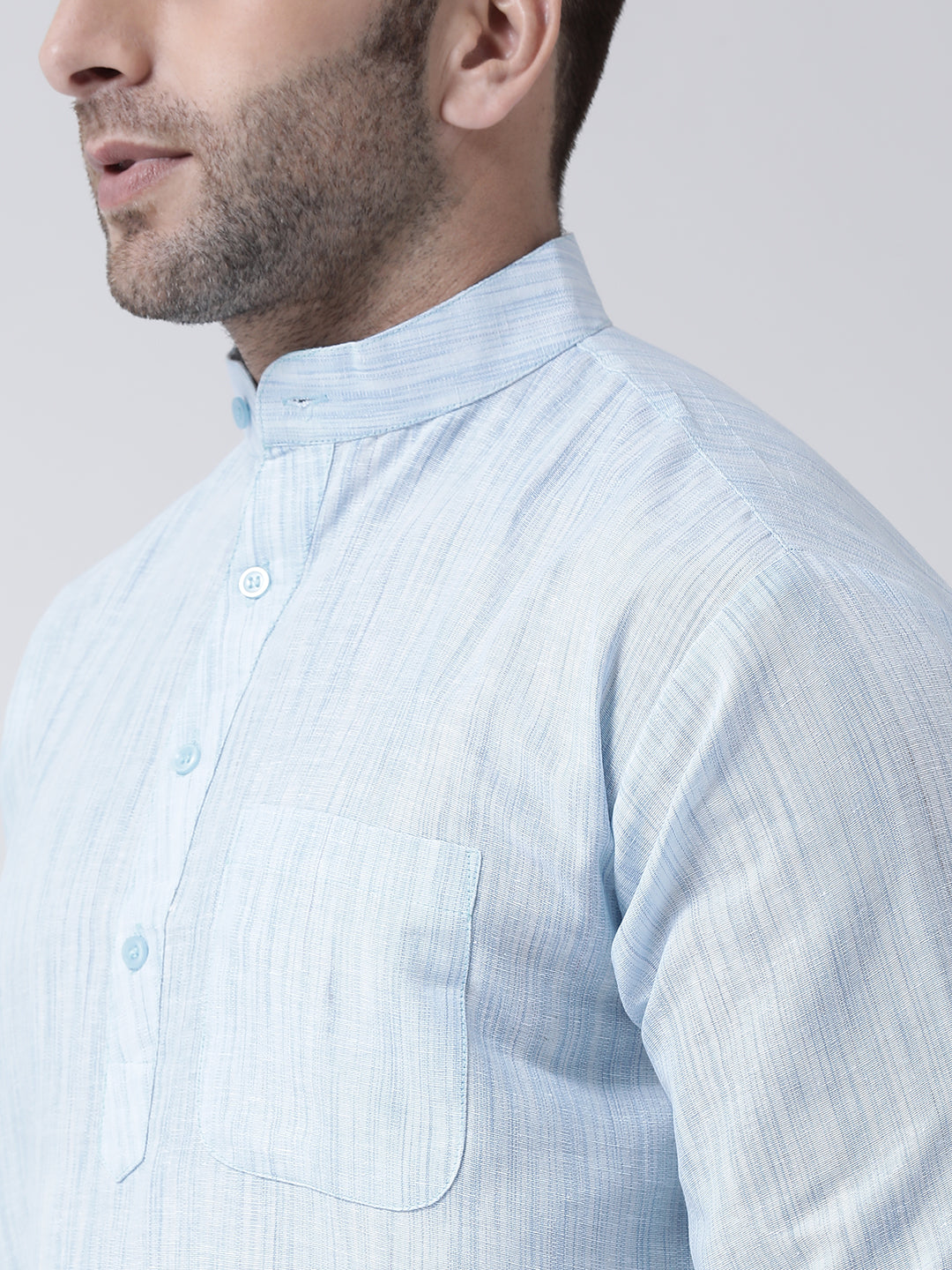 RIAG Blue Color Long Sleeves Men's Cotton Short Kurta - Distacart