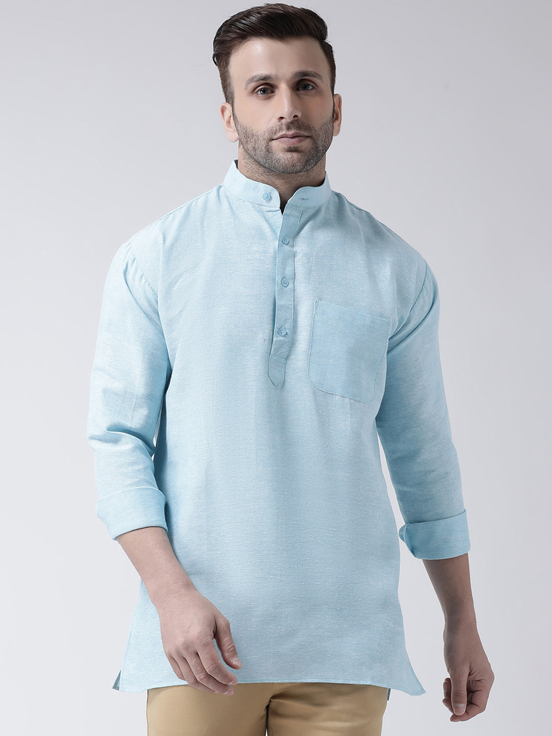 RIAG Light Blue Color Long Sleeves Men's Cotton Short Kurta - Distacart