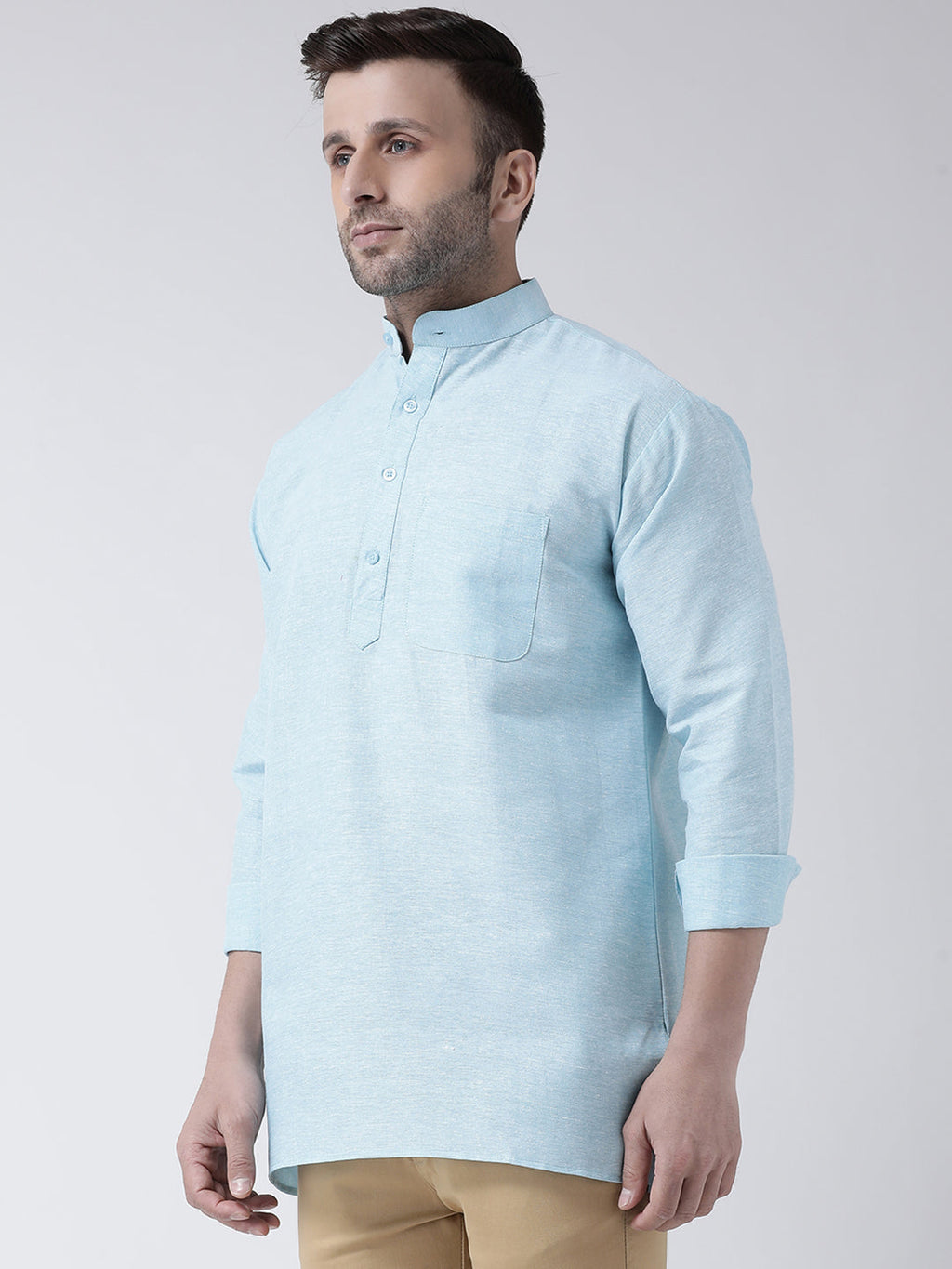 RIAG Light Blue Color Long Sleeves Men's Cotton Short Kurta - Distacart