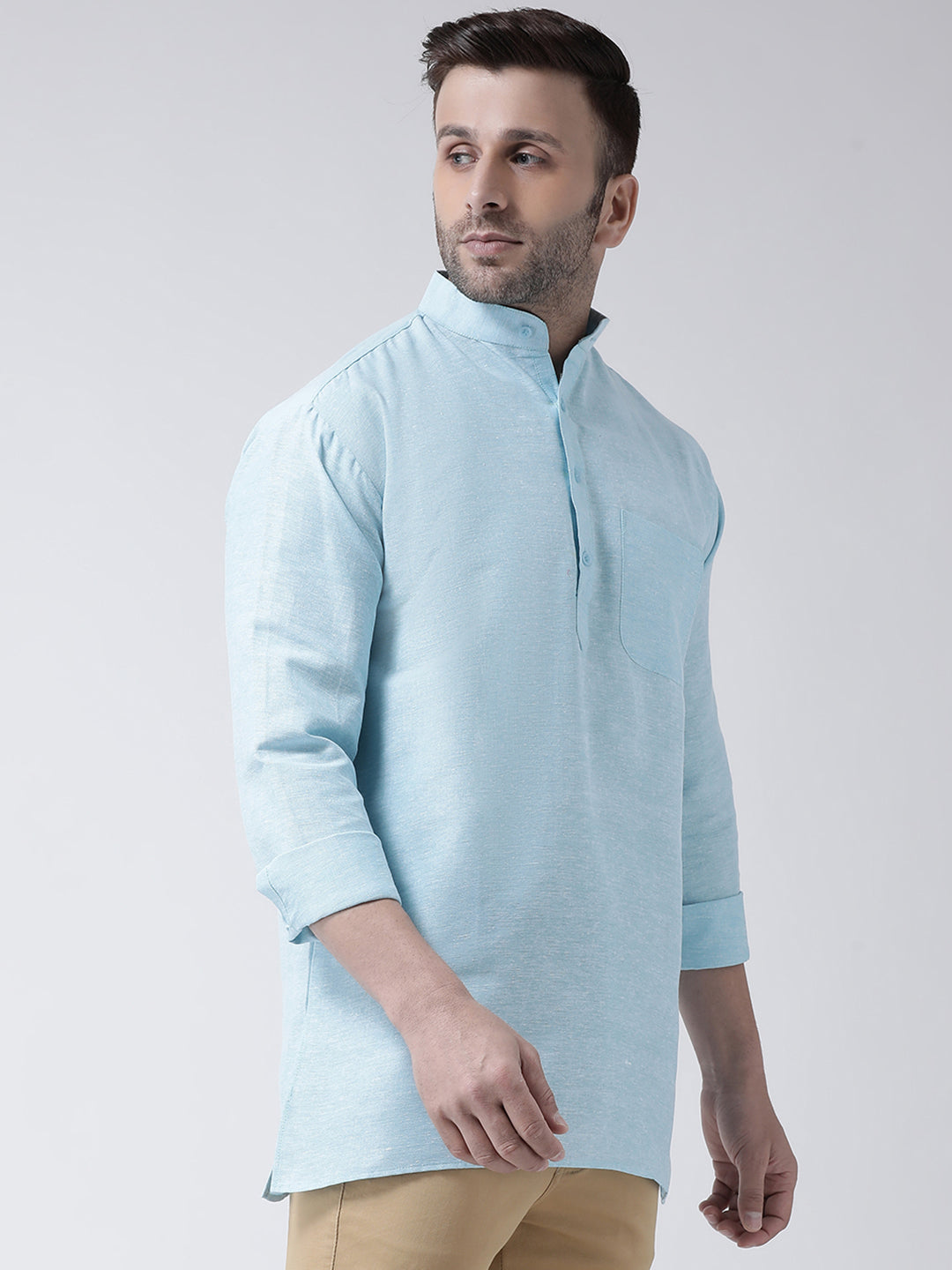 RIAG Light Blue Color Long Sleeves Men's Cotton Short Kurta - Distacart