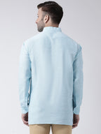 RIAG Light Blue Color Long Sleeves Men's Cotton Short Kurta - Distacart
