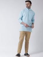 RIAG Light Blue Color Long Sleeves Men's Cotton Short Kurta - Distacart