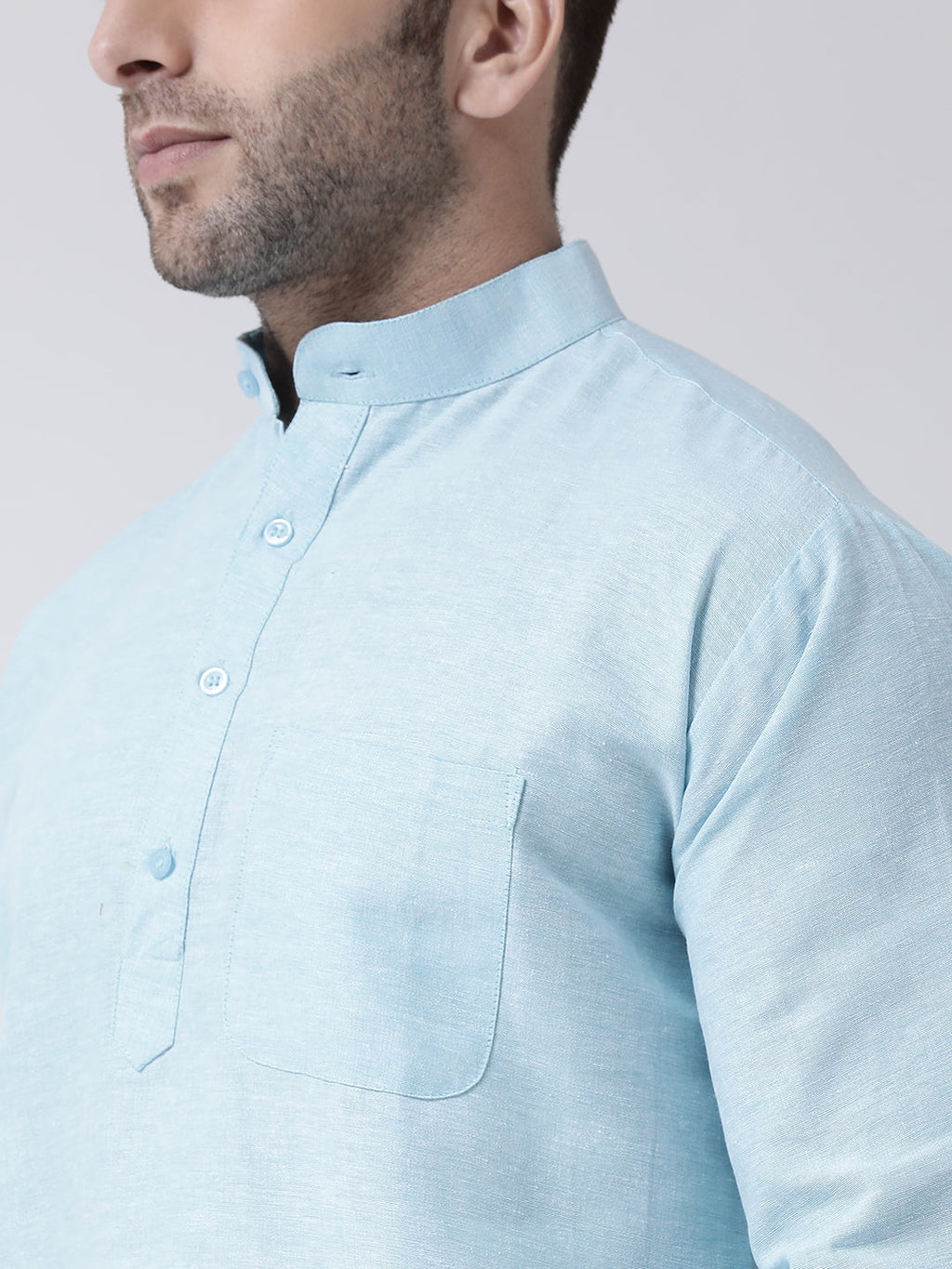 RIAG Light Blue Color Long Sleeves Men's Cotton Short Kurta - Distacart