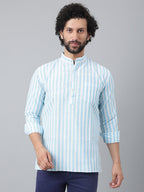 RIAG Blue Color Long Sleeves Casual Men's Cotton Short Kurta - Distacart