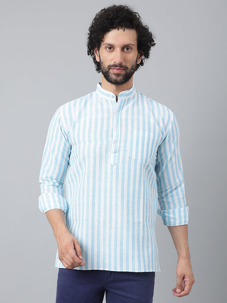RIAG Blue Color Long Sleeves Casual Men's Cotton Short Kurta