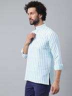 RIAG Blue Color Long Sleeves Casual Men's Cotton Short Kurta - Distacart