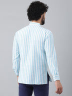 RIAG Blue Color Long Sleeves Casual Men's Cotton Short Kurta - Distacart