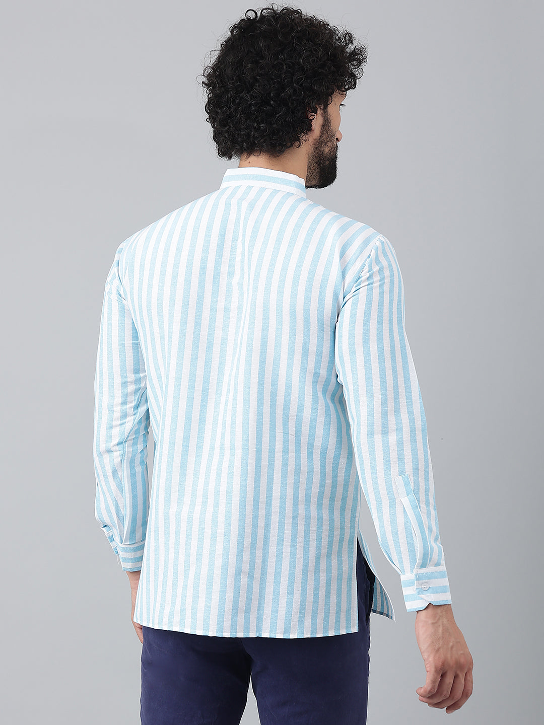 RIAG Blue Color Long Sleeves Casual Men's Cotton Short Kurta - Distacart