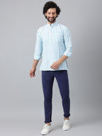 RIAG Blue Color Long Sleeves Casual Men's Cotton Short Kurta - Distacart