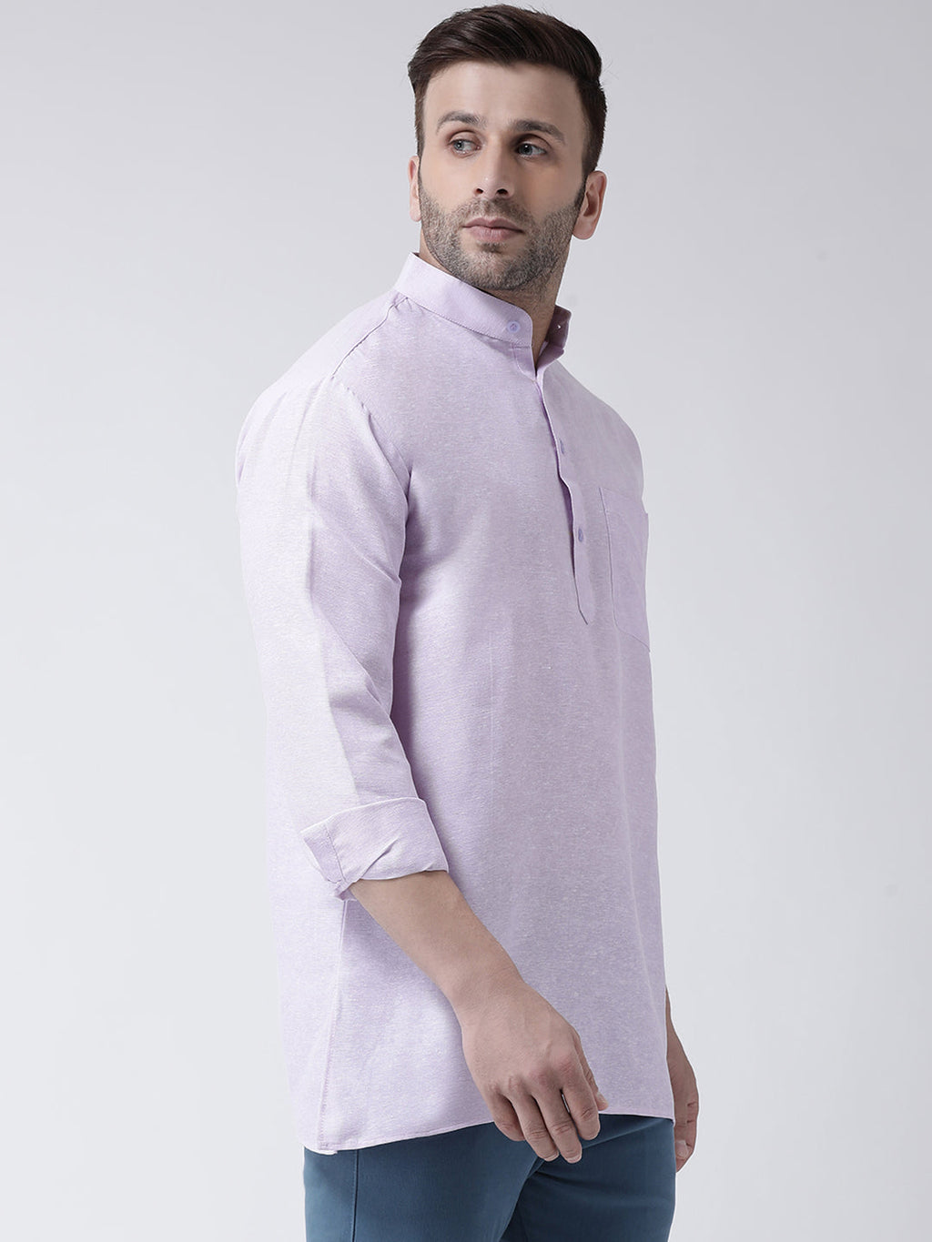 RIAG Purple Color Long Sleeves Men's Cotton Short Kurta - Distacart