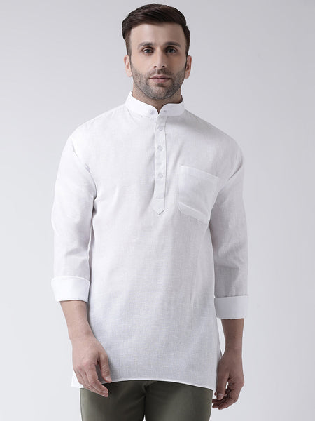 RIAG White Color Long Sleeves Men's Cotton Short Kurta