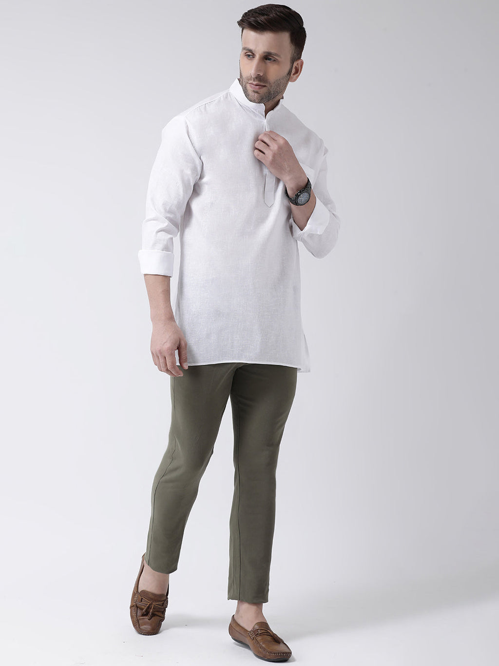 RIAG White Color Long Sleeves Men's Cotton Short Kurta - Distacart