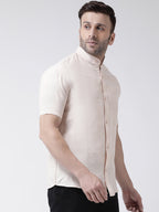 RIAG Beige Men's Chinese Collar Half Sleeves Shirt - Distacart