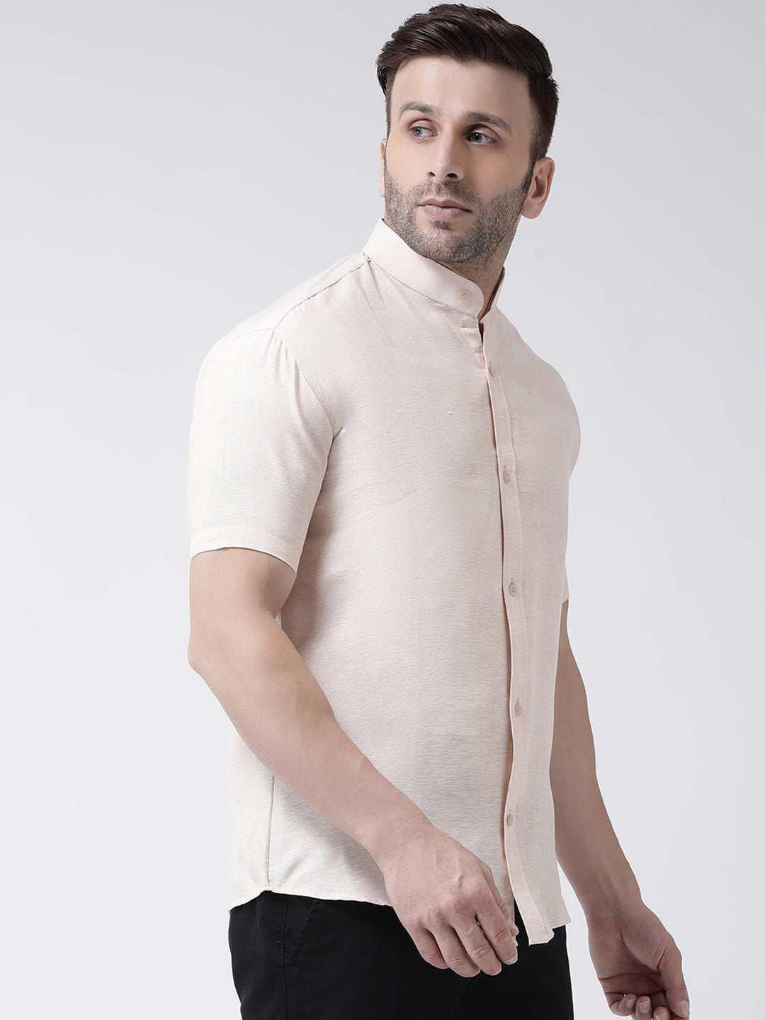 RIAG Beige Men's Chinese Collar Half Sleeves Shirt - Distacart