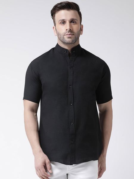 RIAG Black Men's Chinese Collar Half Sleeves Shirt