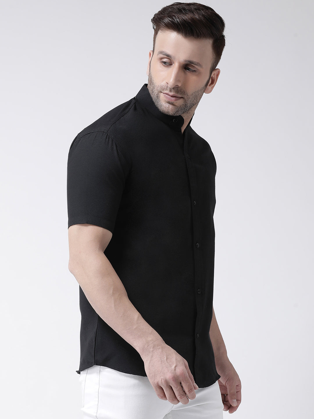 RIAG Black Men's Chinese Collar Half Sleeves Shirt - Distacart