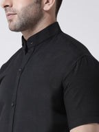 RIAG Black Men's Chinese Collar Half Sleeves Shirt - Distacart