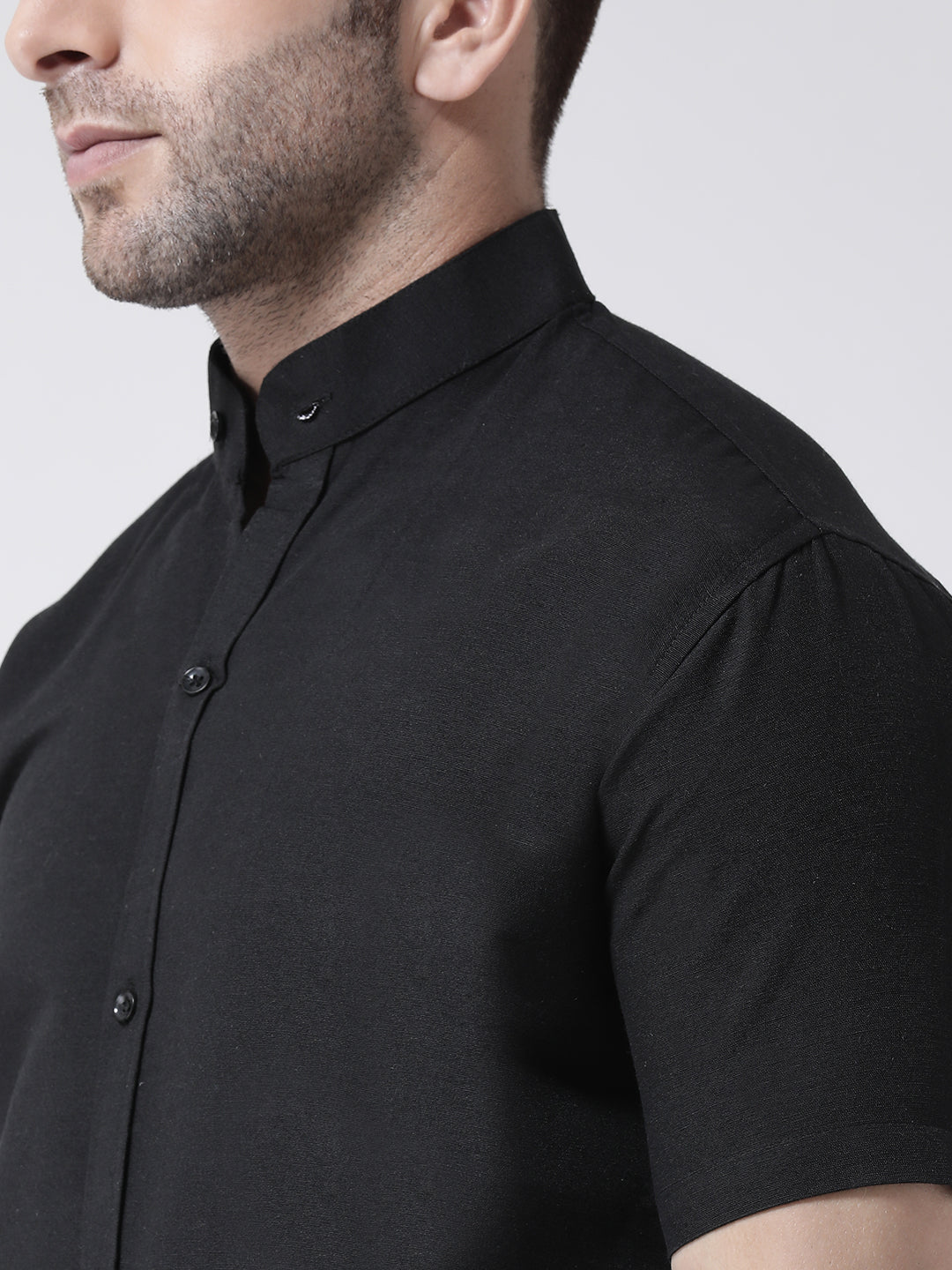 RIAG Black Men's Chinese Collar Half Sleeves Shirt - Distacart