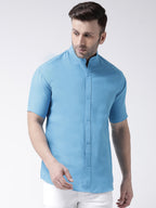 RIAG Firozi Blue Men's Chinese Collar Half Sleeves Shirt - Distacart