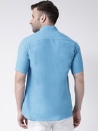 RIAG Firozi Blue Men's Chinese Collar Half Sleeves Shirt - Distacart