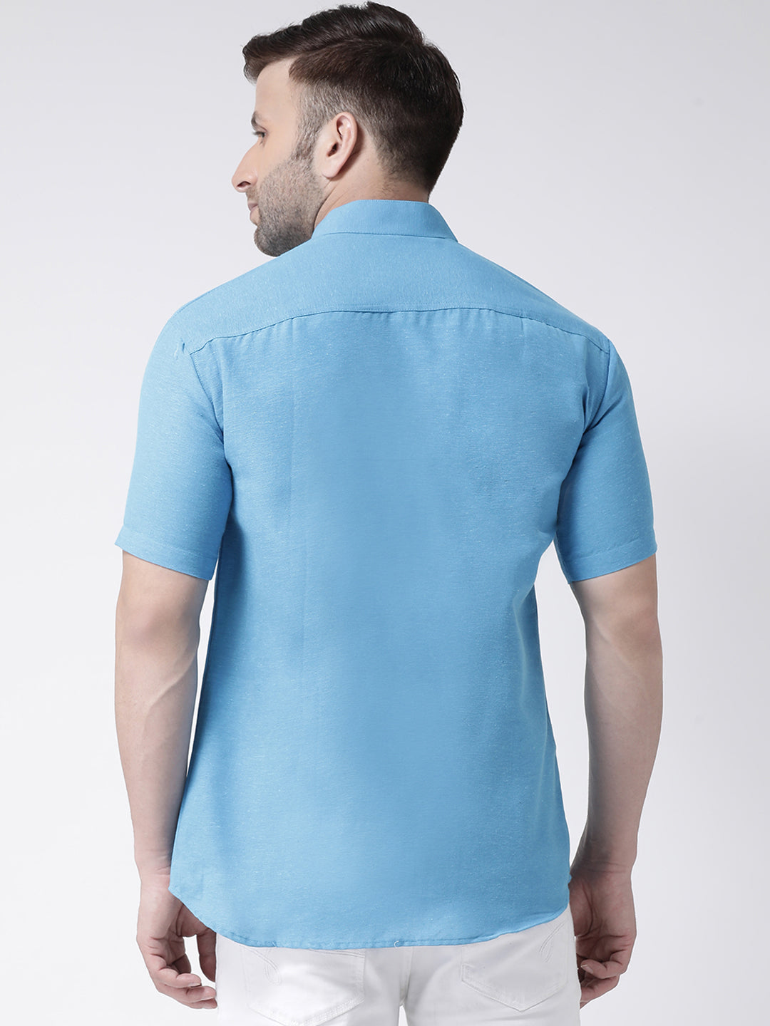 RIAG Firozi Blue Men's Chinese Collar Half Sleeves Shirt - Distacart