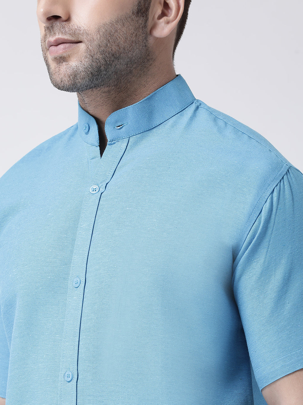 RIAG Firozi Blue Men's Chinese Collar Half Sleeves Shirt - Distacart