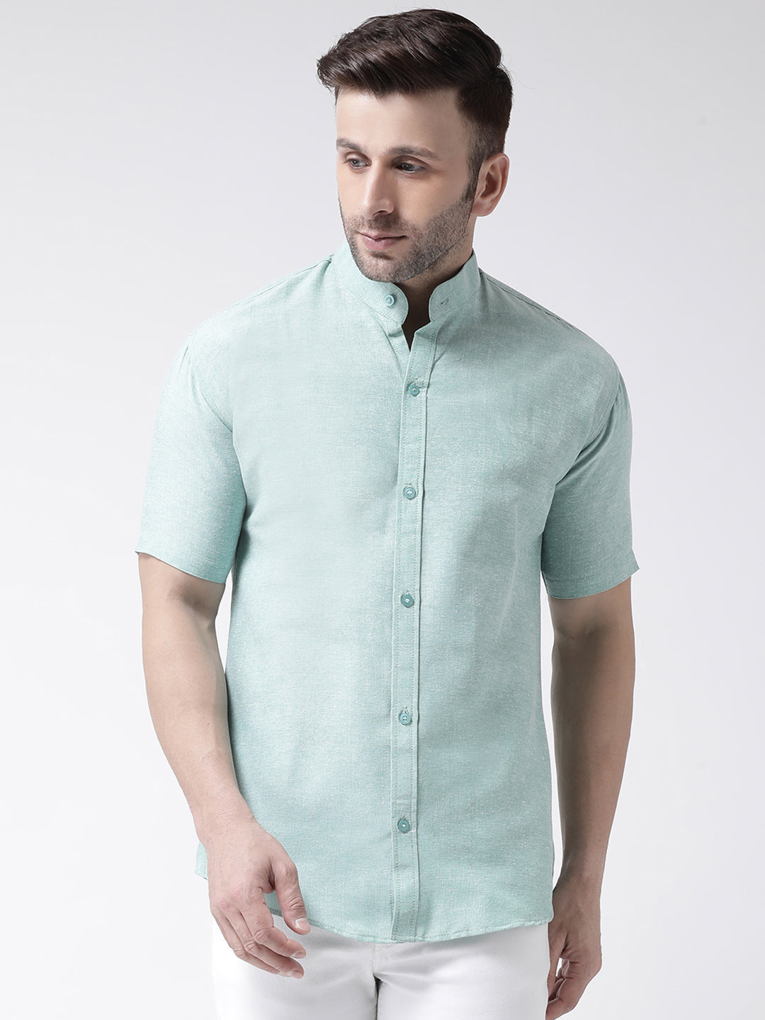 RIAG Green Men's Chinese Collar Half Sleeves Shirt - Distacart