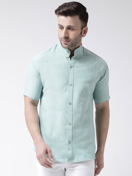 RIAG Green Men's Chinese Collar Half Sleeves Shirt